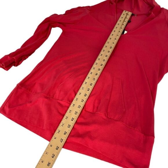 1421 Magaschoni Ruched Hot Pink Size XL V Neck Hood Top Kangaroo  Pocket NWT - Picture 4 of 8